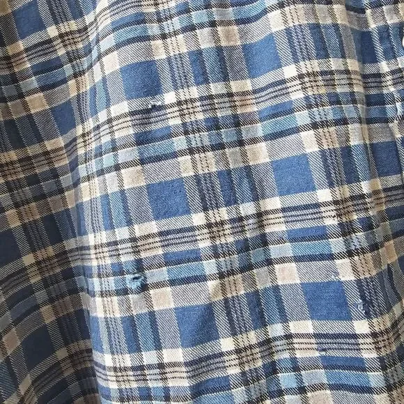 Wrangler Brushpopper Shirt Men's Size XLT Long‎ Tail Plaid Snaps Blue Vintage - Picture 7 of 15